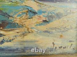 Old marine oil painting on cardboard, signed