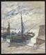 Old Marine Painting Sea Boat Port Animated Fisherman Brittany Landscape Painting Xx