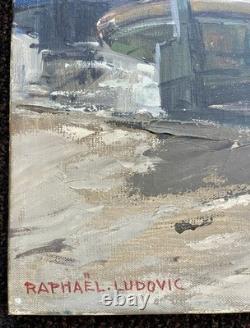 Old marine painting sea boat port animated fisherman Brittany landscape painting XX