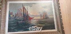 Old maritime painting oil on canvas signed Gillet boat sea frame