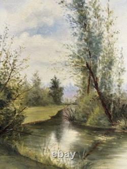Old oil on canvas, French School, 19th-20th century, Barbizon, lakeside landscape