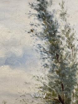 Old oil on canvas, French School, 19th-20th century, Barbizon, lakeside landscape