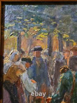 Old oil on canvas. Pig Fair of Champigny-Sur-Marne 19th century