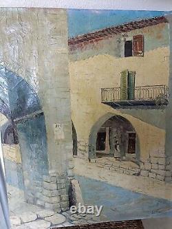 Old oil on canvas Provençal or Southern Village Signed Jacques Louis VIGON Coast