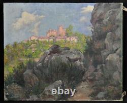 Old oil on canvas castle in the mountain Clermont-Ferrand CREUSE CROZANT