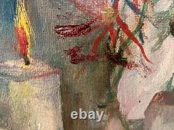 Old oil on canvas from the 20th century, Still life, vanity with a skull