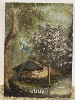 Old oil on canvas landscape of Cantal Molompize Château d'Aurouze Massiac