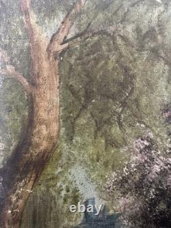 Old oil on canvas landscape of Cantal Molompize Château d'Aurouze Massiac