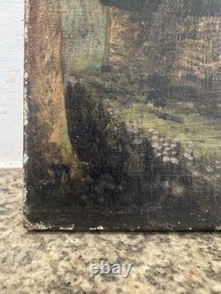 Old oil on canvas landscape of Cantal Molompize Château d'Aurouze Massiac