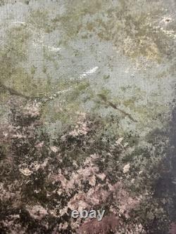 Old oil on canvas landscape of Cantal Molompize Château d'Aurouze Massiac