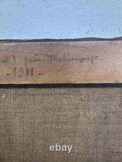 Old oil on canvas landscape of Cantal Molompize Château d'Aurouze Massiac