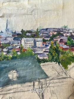 Old oil on canvas not mounted on stretcher Study View of Bourges circa 1930