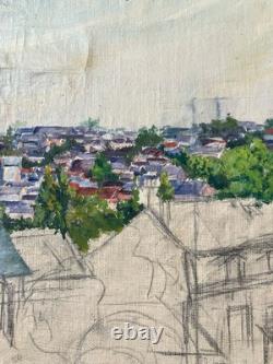 Old oil on canvas not mounted on stretcher Study View of Bourges circa 1930