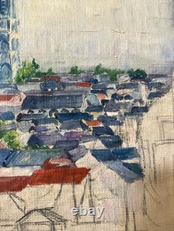 Old oil on canvas not mounted on stretcher Study View of Bourges circa 1930