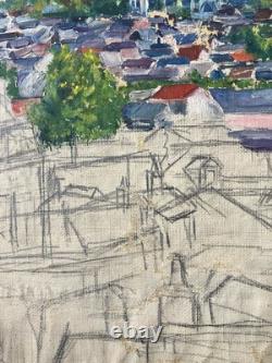 Old oil on canvas not mounted on stretcher Study View of Bourges circa 1930
