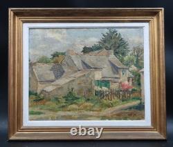 Old oil on canvas painting, Breton farm landscape