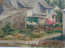 Old oil on canvas painting, Breton farm landscape