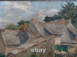Old oil on canvas painting, Breton farm landscape