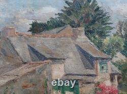 Old oil on canvas painting, Breton farm landscape