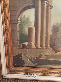 Old oil on canvas painting Frame School of the 19th Century After Hubert Robert
