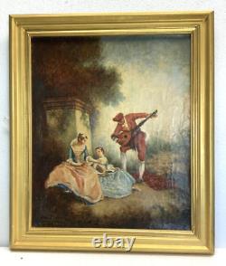 Old oil on canvas painting, gallant scene after Lancret
