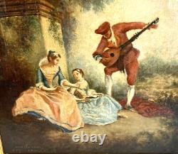 Old oil on canvas painting, gallant scene after Lancret