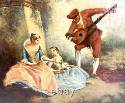 Old oil on canvas painting, gallant scene after Lancret
