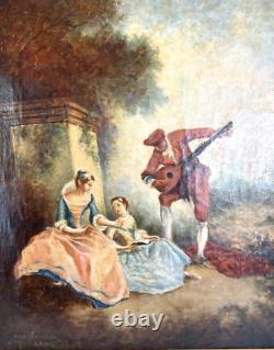 Old oil on canvas painting, gallant scene after Lancret