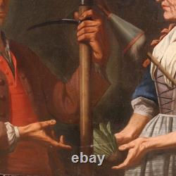 Old oil on canvas painting, portrait, genre scene, Lombard school, 17th century