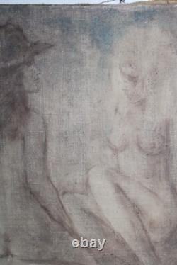 Old oil on canvas painting, signed Léonid FRECHKOP, study of women