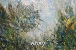 Old oil on canvas painting, signed, reproduction of Van Gogh's Olive Grove