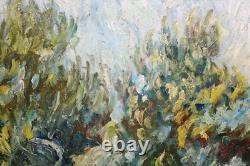 Old oil on canvas painting, signed, reproduction of Van Gogh's Olive Grove