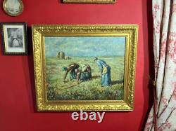 Old oil on canvas representing The Gleaners by Millet