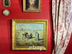 Old oil on canvas representing The Gleaners by Millet