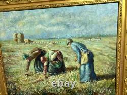 Old oil on canvas representing The Gleaners by Millet