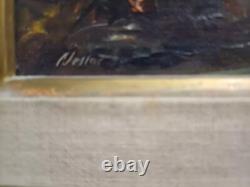 Old oil on canvas rustic landscape painting, signature to identify