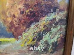 Old oil on canvas rustic landscape painting, signature to identify
