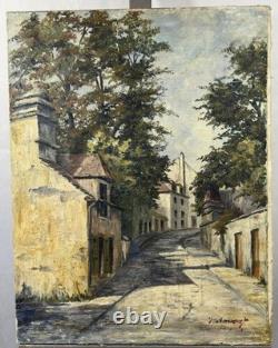 Old oil on canvas signed Doucet Presumed view of Montmartre Paris France