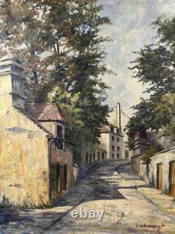 Old oil on canvas signed Doucet Presumed view of Montmartre Paris France