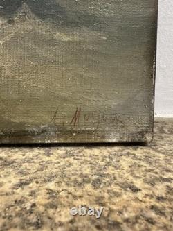 Old oil on canvas signed naval battle marine painter