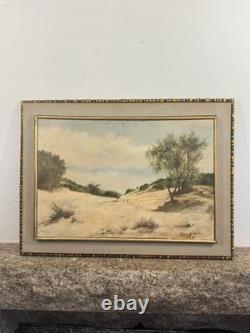 Old oil on canvas, signed, view of dunes, Landes, Bordeaux, Basque