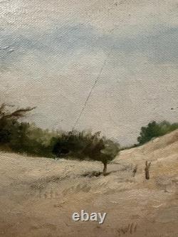 Old oil on canvas, signed, view of dunes, Landes, Bordeaux, Basque