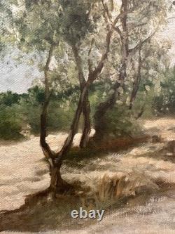 Old oil on canvas, signed, view of dunes, Landes, Bordeaux, Basque