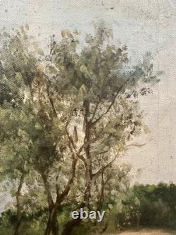 Old oil on canvas, signed, view of dunes, Landes, Bordeaux, Basque
