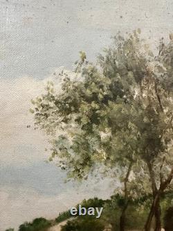 Old oil on canvas, signed, view of dunes, Landes, Bordeaux, Basque
