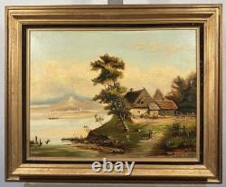 Old oil on canvas signed with a monogram and dated 19th-century landscape