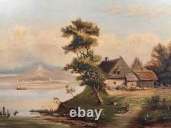 Old oil on canvas signed with a monogram and dated 19th-century landscape