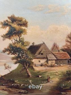 Old oil on canvas signed with a monogram and dated 19th-century landscape