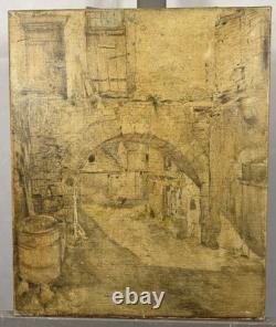 Old oil on canvas study of a medieval village French School 19th-20th century