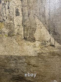 Old oil on canvas study of a medieval village French School 19th-20th century